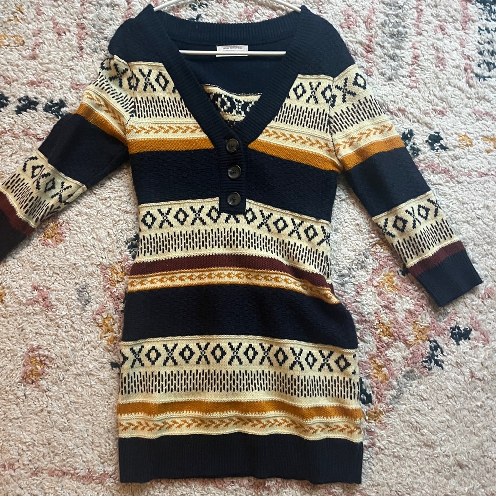 Navy and Multicolor Knit Sweater Dress